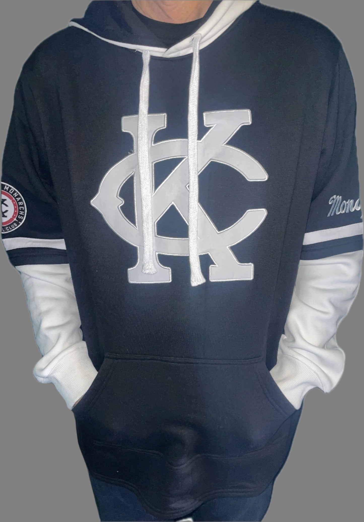 Hoodie, KC Black Layered w/White Sleeves