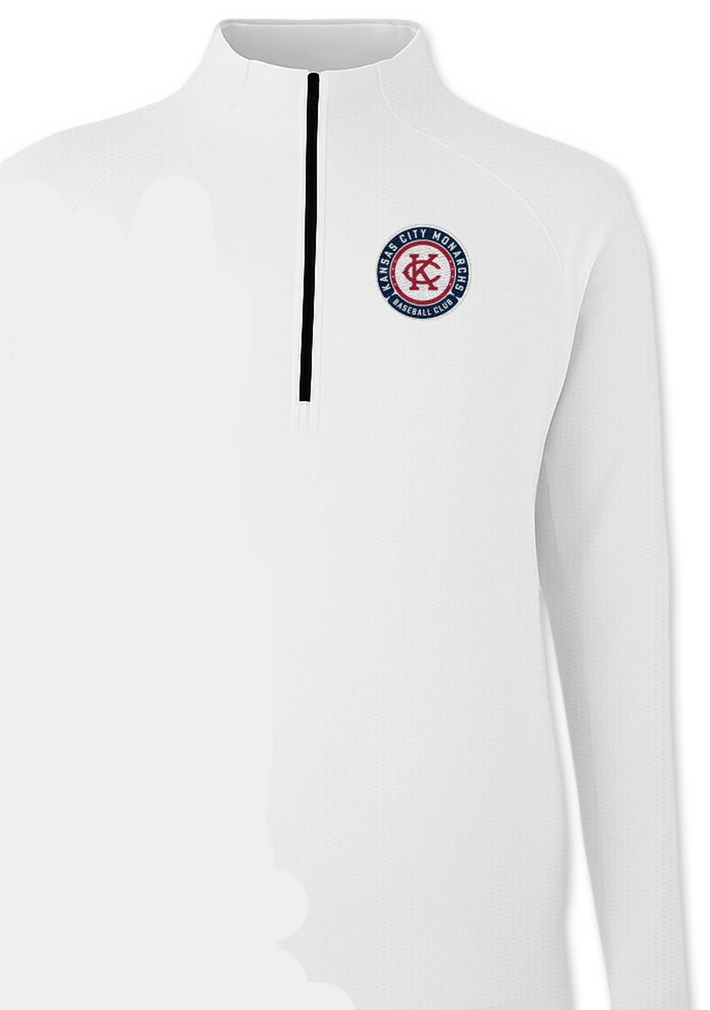 Kansas City Monarchs Light Weight White 1/4 Zip w/Badge Logo